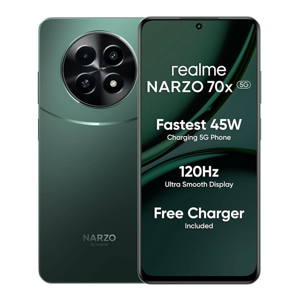 realme NARZO 70x 5G (Forest Green, 6GB RAM,128GB Storage| 120Hz Ultra Smooth Display | Dimensity 6100+ 6nm 5G | 50MP AI Camera | 45W Charger in The Box - green, 6+128