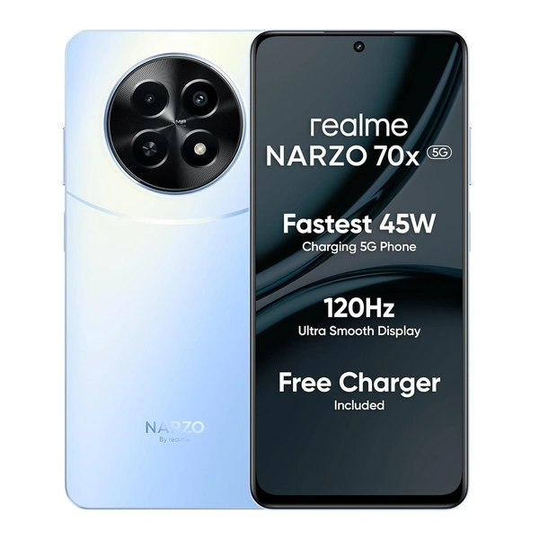 realme NARZO 70x 5G (Ice Blue, 8GB RAM,128GB Storage)|120Hz Ultra Smooth Display|Dimensity 6100+ 6nm 5G|50MP AI Camera|45W Charger in The Box - Blue, 8+128