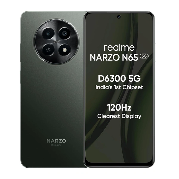 realme NARZO N65 5G (Deep Green 4GB RAM, 128GB Storage) India's 1st D6300 5G Chipset | Ultra Slim 190g Design | 120Hz Eye Comfort Display | 50MP AI Camera| Charger in The Box - Green, 4+128