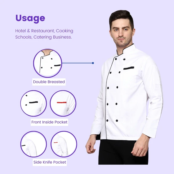 White Chef Coat (Black Piping) - XL