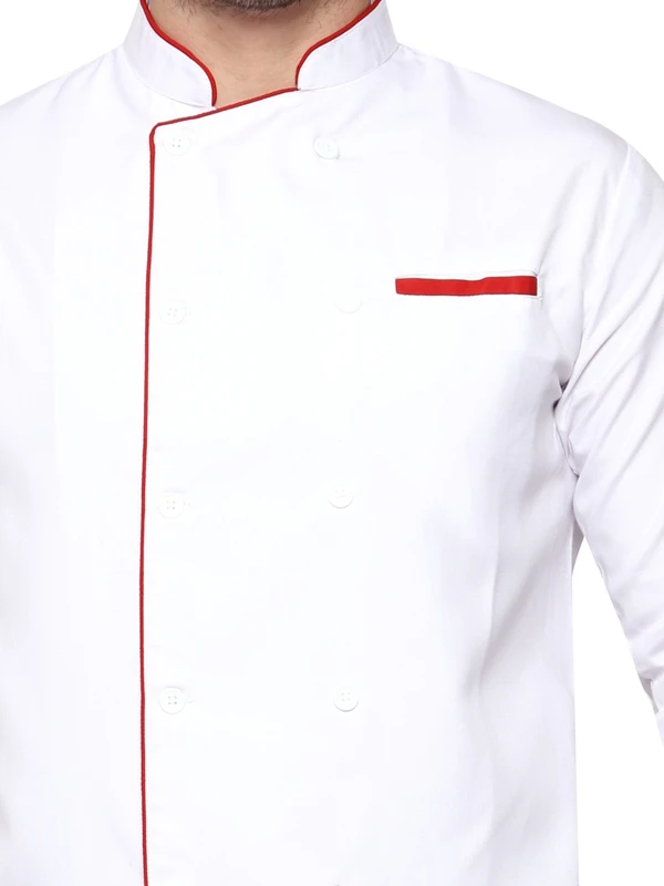 White Chef Coat(Red Piping) - S