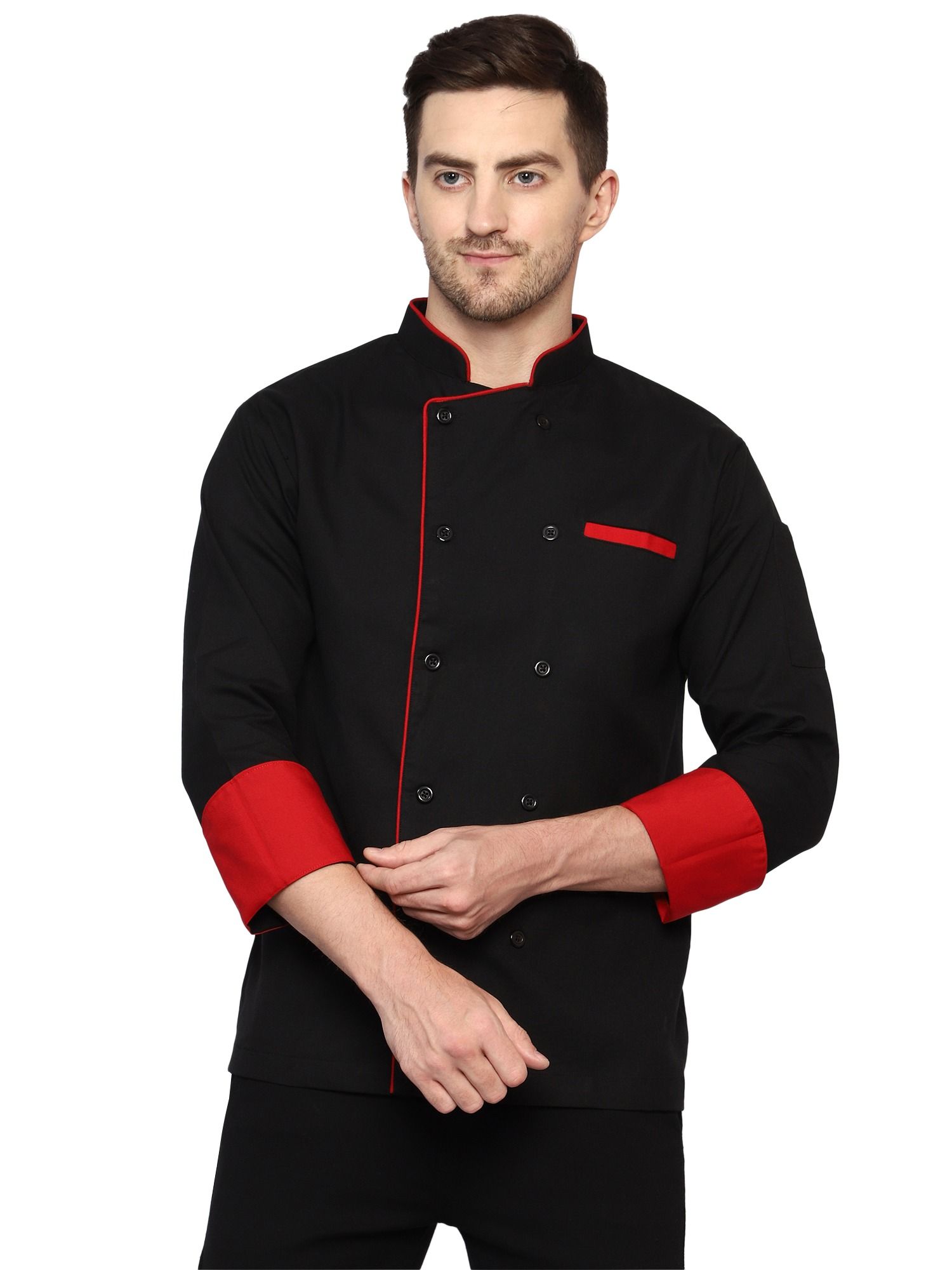 chef coat black with red piping