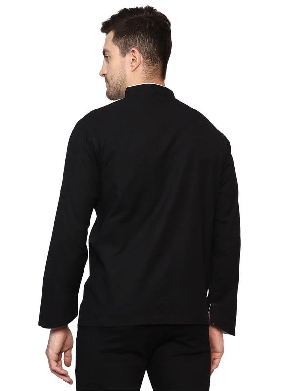 Black Chef Coat (White Piping) - S