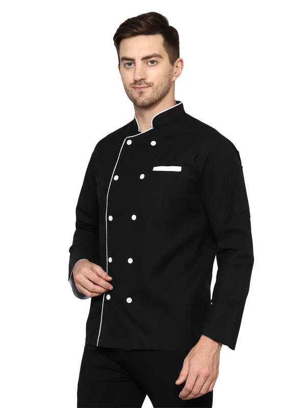 Black Chef Coat (White Piping) - M