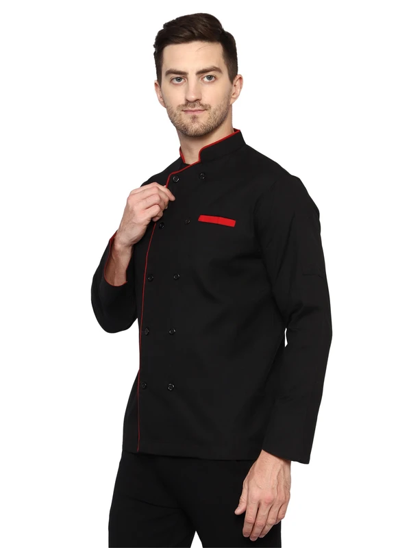 Black Chef Coat(Red Piping) - S