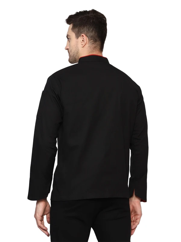 Black Chef Coat(Red Piping) - S