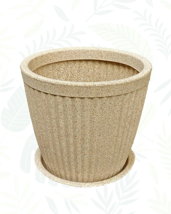 JAGUAR PARIS ROUND POT 14 INCH WITH TRAY - SAND STONE
