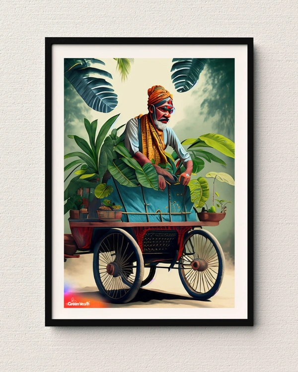 TGW DESI OLD RICKSHAW MAN FULL OF PLANTS WITH MONSTERA LEAVES  - A2