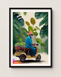TGW DESI OLD RICKSHAW MAN FULL OF PLANTS - A3