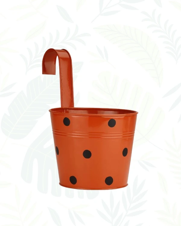 IRON ROUND HOOK RAILING POLKA DOTS PLANTER - ORANGE