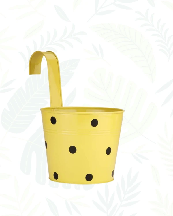 IRON ROUND HOOK RAILING POLKA DOTS PLANTER - YELLOW