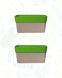 SET OF 2 ARTY RECTANGLE PLANTERS-11 In - Green & Mocca