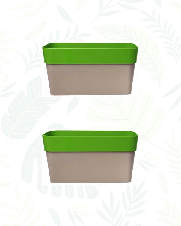 SET OF 2 ARTY RECTANGLE PLANTERS-11 In - Green & Mocca