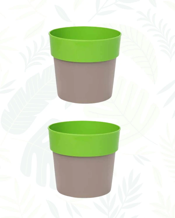 SET OF 2 ARTY ROUND PLANTERS- 4 In - Green & Mocca