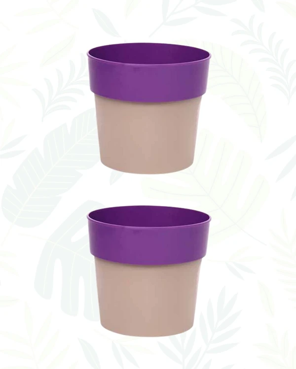 SET OF 2 ARTY ROUND PLANTERS- 4 In - Purple & Mocca