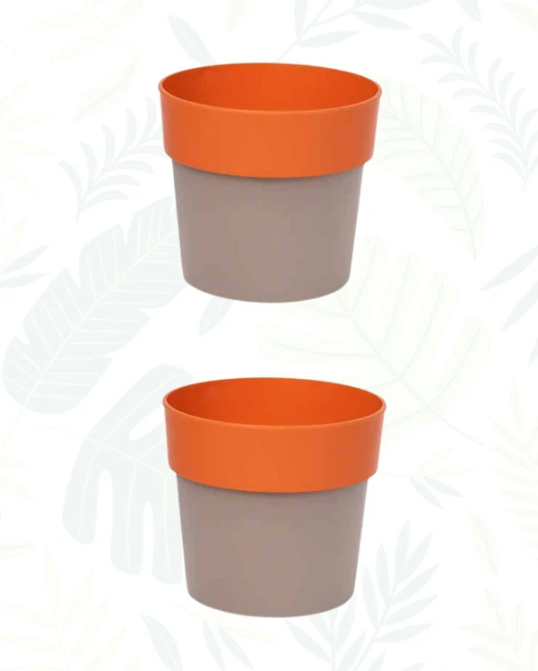 SET OF 2 ARTY ROUND PLANTERS- 4 In - Orange & Mocca