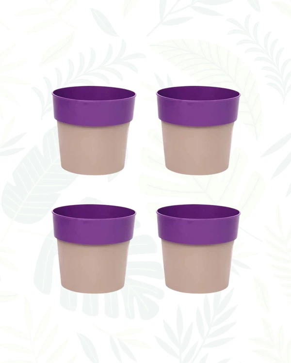 SET OF 4 ARTY ROUND PLANTERS 4 In - Purple & Mocca
