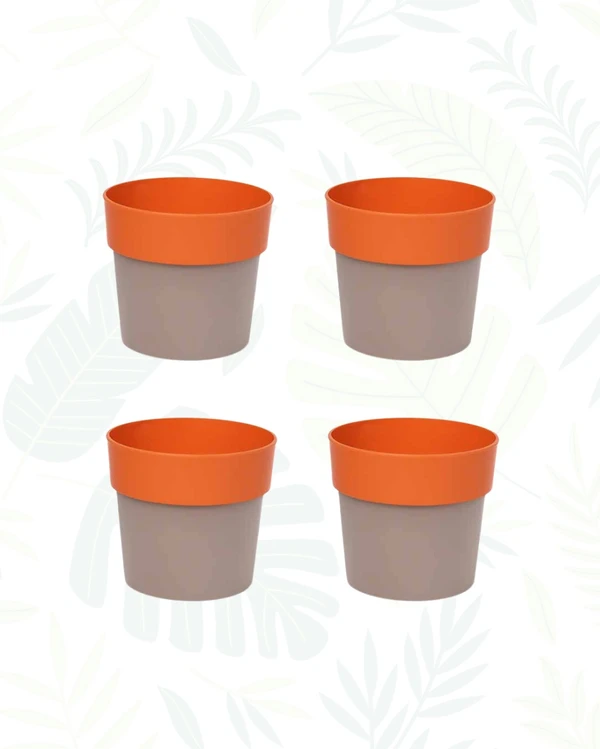 SET OF 4 ARTY ROUND PLANTERS 4 In - Orange & Mocca