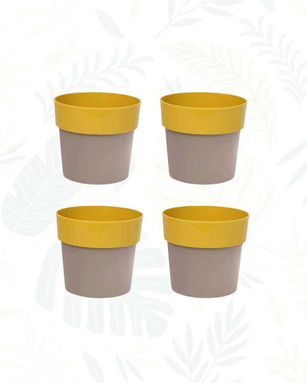 SET OF 4 ARTY ROUND PLANTERS 4 In - Yellow & Mocca