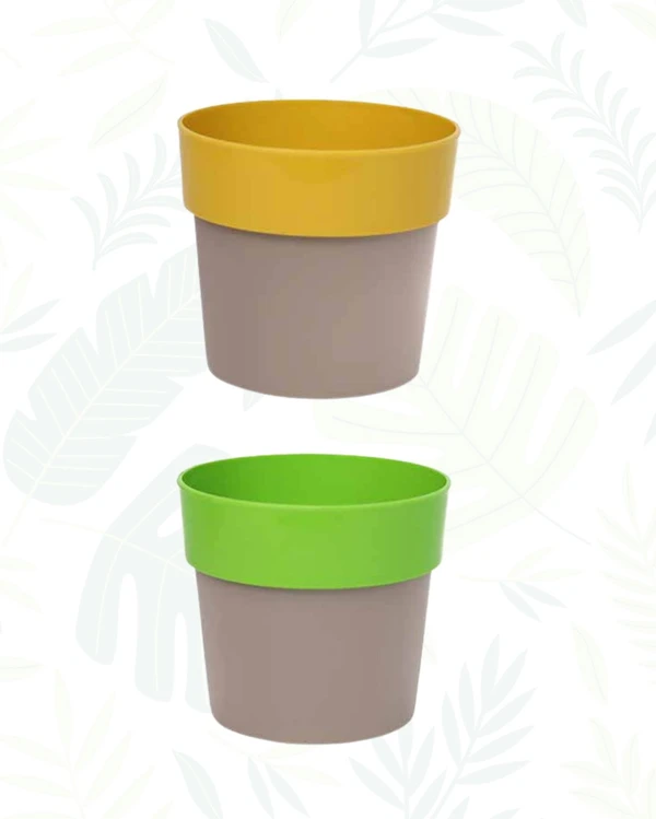 SET OF 2 MULTICOLOR ARTY ROUND PLANTERS- 4 In - Yellow Mocca & Green Mocca