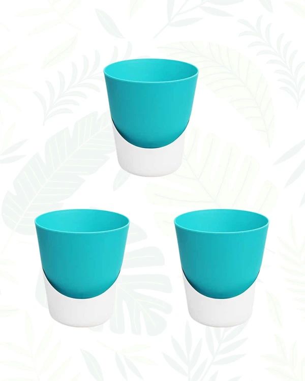 SET OF 3 SELF-WATERING ATLANTIS PLANTERS - 4 Inch, Pastel Blue & White