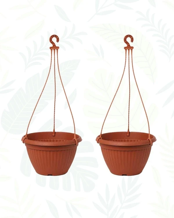 SET OF 2 BELLO HANGING PLANTER WITH PLATE- 7  In - Teracotta