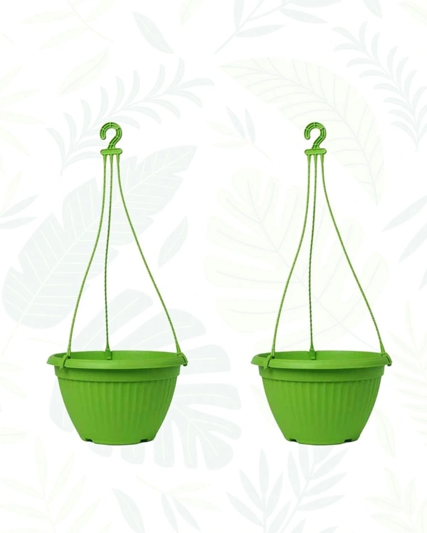 SET OF 2 BELLO HANGING PLANTER WITH PLATE- 7  In - Green
