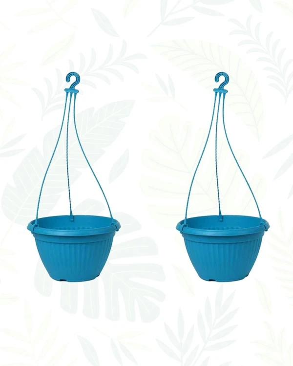 SET OF 2 BELLO HANGING PLANTER WITH PLATE- 7  In - Blue