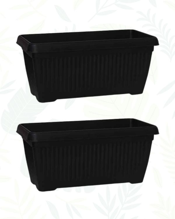Set Of 2 BELLO RECTANGLE PLANTER WITH TRAY 10 In - 10 Inch, Black