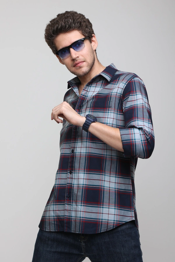 TUSCOT Men's Multicoloured Casual Cotton Shirt with Long Sleeves and Checked Pattern TT-CS1001 - LARGE