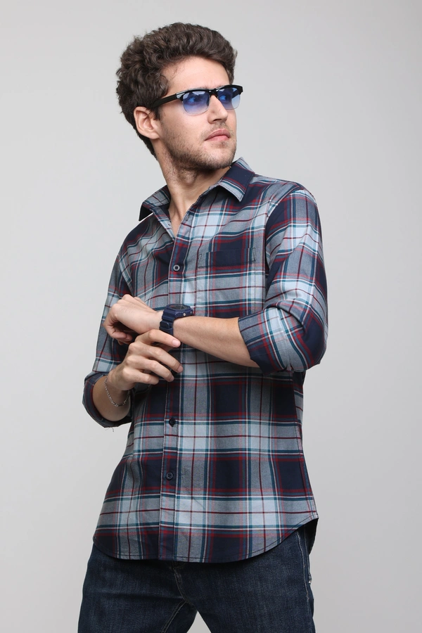 TUSCOT Men's Multicoloured Casual Cotton Shirt with Long Sleeves and Checked Pattern TT-CS1001 - LARGE