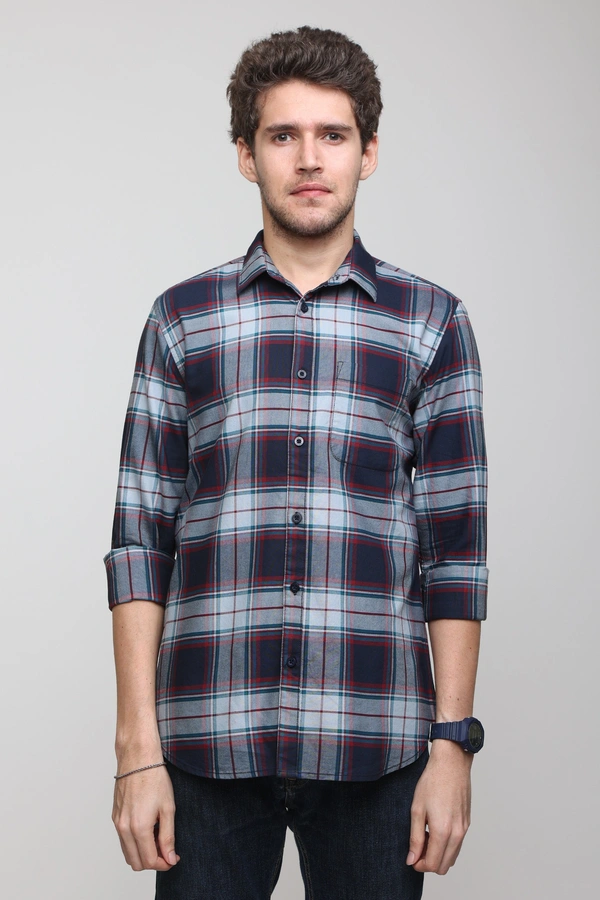 TUSCOT Men's Multicoloured Casual Cotton Shirt with Long Sleeves and Checked Pattern TT-CS1001 - LARGE