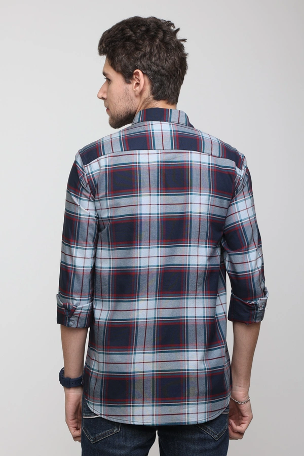 TUSCOT Men's Multicoloured Casual Cotton Shirt with Long Sleeves and Checked Pattern TT-CS1001 - LARGE