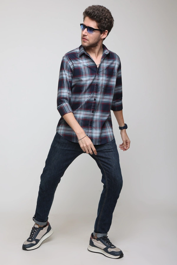 TUSCOT Men's Multicoloured Casual Cotton Shirt with Long Sleeves and Checked Pattern TT-CS1001 - LARGE