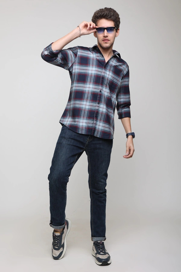 TUSCOT Men's Multicoloured Casual Cotton Shirt with Long Sleeves and Checked Pattern TT-CS1001 - LARGE