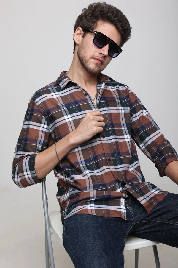 TUSCOT Men's Multicoloured Casual Cotton Shirt with Long Sleeves and Checked Pattern TT-CS1002 - LARGE
