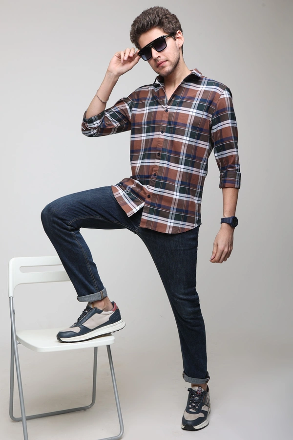 TUSCOT Men's Multicoloured Casual Cotton Shirt with Long Sleeves and Checked Pattern TT-CS1002 - LARGE
