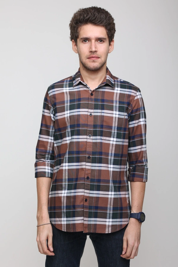 TUSCOT Men's Multicoloured Casual Cotton Shirt with Long Sleeves and Checked Pattern TT-CS1002 - LARGE
