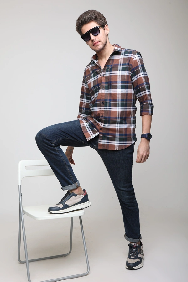 TUSCOT Men's Multicoloured Casual Cotton Shirt with Long Sleeves and Checked Pattern TT-CS1002 - LARGE