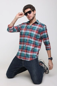 TUSCOT Men's Multicoloured Casual Cotton Shirt with Long Sleeves and Checked Pattern TT-CS1003 - LARGE