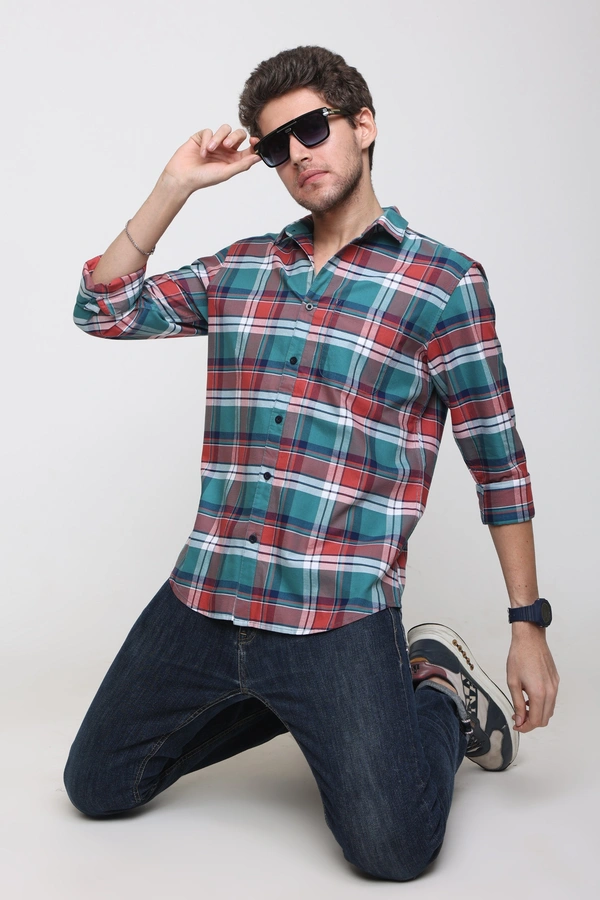 TUSCOT Men's Multicoloured Casual Cotton Shirt with Long Sleeves and Checked Pattern TT-CS1003 - LARGE