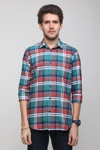 TUSCOT Men's Multicoloured Casual Cotton Shirt with Long Sleeves and Checked Pattern TT-CS1003 - LARGE