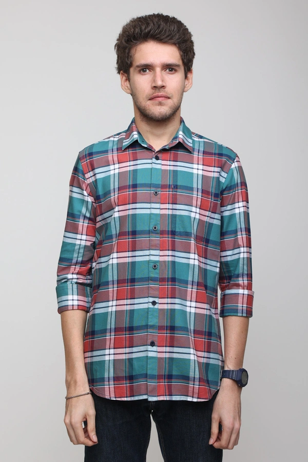 TUSCOT Men's Multicoloured Casual Cotton Shirt with Long Sleeves and Checked Pattern TT-CS1003 - LARGE