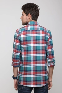 TUSCOT Men's Multicoloured Casual Cotton Shirt with Long Sleeves and Checked Pattern TT-CS1003 - LARGE