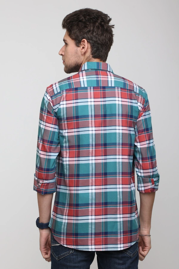 TUSCOT Men's Multicoloured Casual Cotton Shirt with Long Sleeves and Checked Pattern TT-CS1003 - LARGE