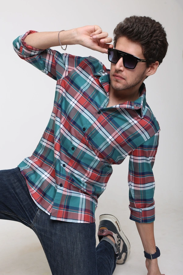 TUSCOT Men's Multicoloured Casual Cotton Shirt with Long Sleeves and Checked Pattern TT-CS1003 - LARGE
