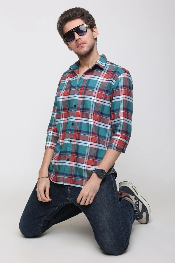 TUSCOT Men's Multicoloured Casual Cotton Shirt with Long Sleeves and Checked Pattern TT-CS1003 - LARGE