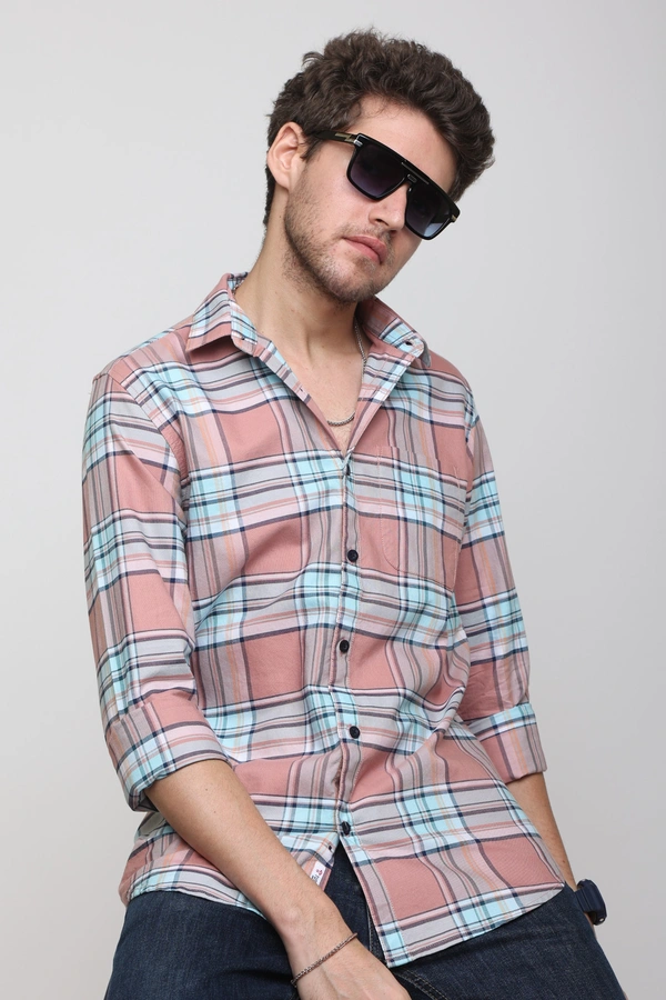 TUSCOT Men's Multicoloured Casual Cotton Shirt with Long Sleeves and Checked Pattern TT-CS1004 - LARGE