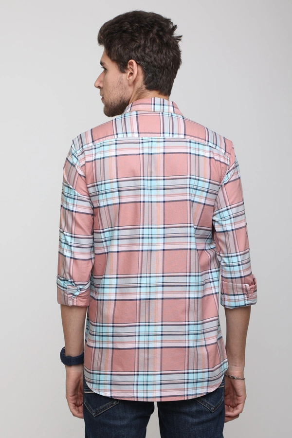 TUSCOT Men's Multicoloured Casual Cotton Shirt with Long Sleeves and Checked Pattern TT-CS1004 - LARGE