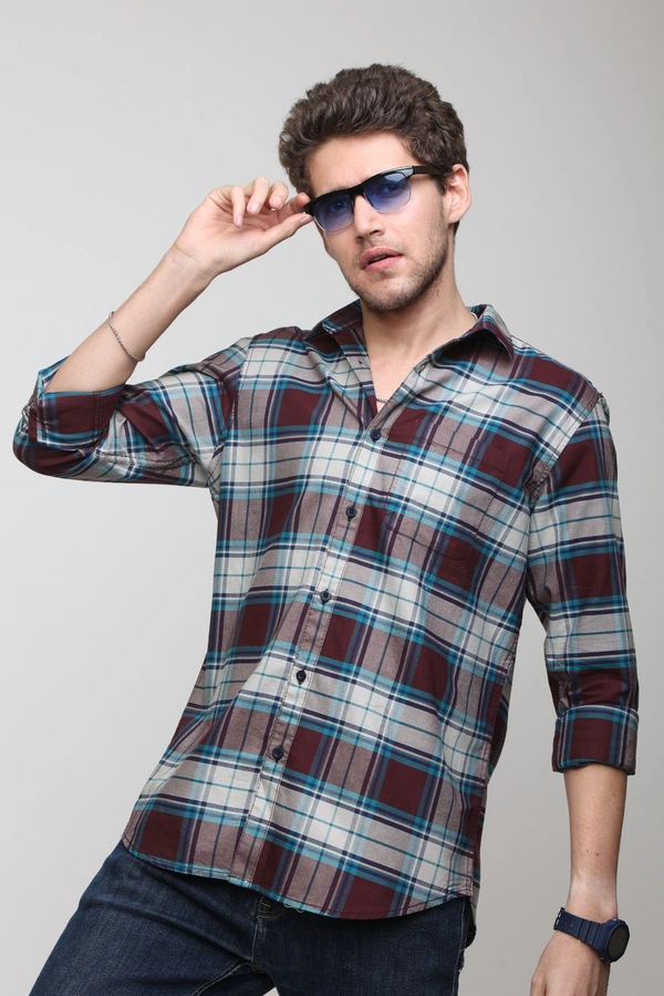 TUSCOT Men's Multicoloured Casual Cotton Shirt with Long Sleeves and Checked Pattern TT-CS1005 - XL